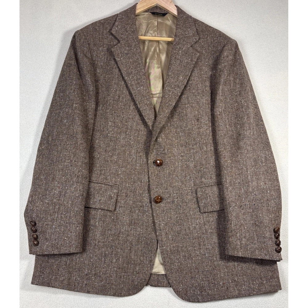 Asher‎ USA Made Sport Coat Mens 42R Brown Textured Tweed Leather Buttons
